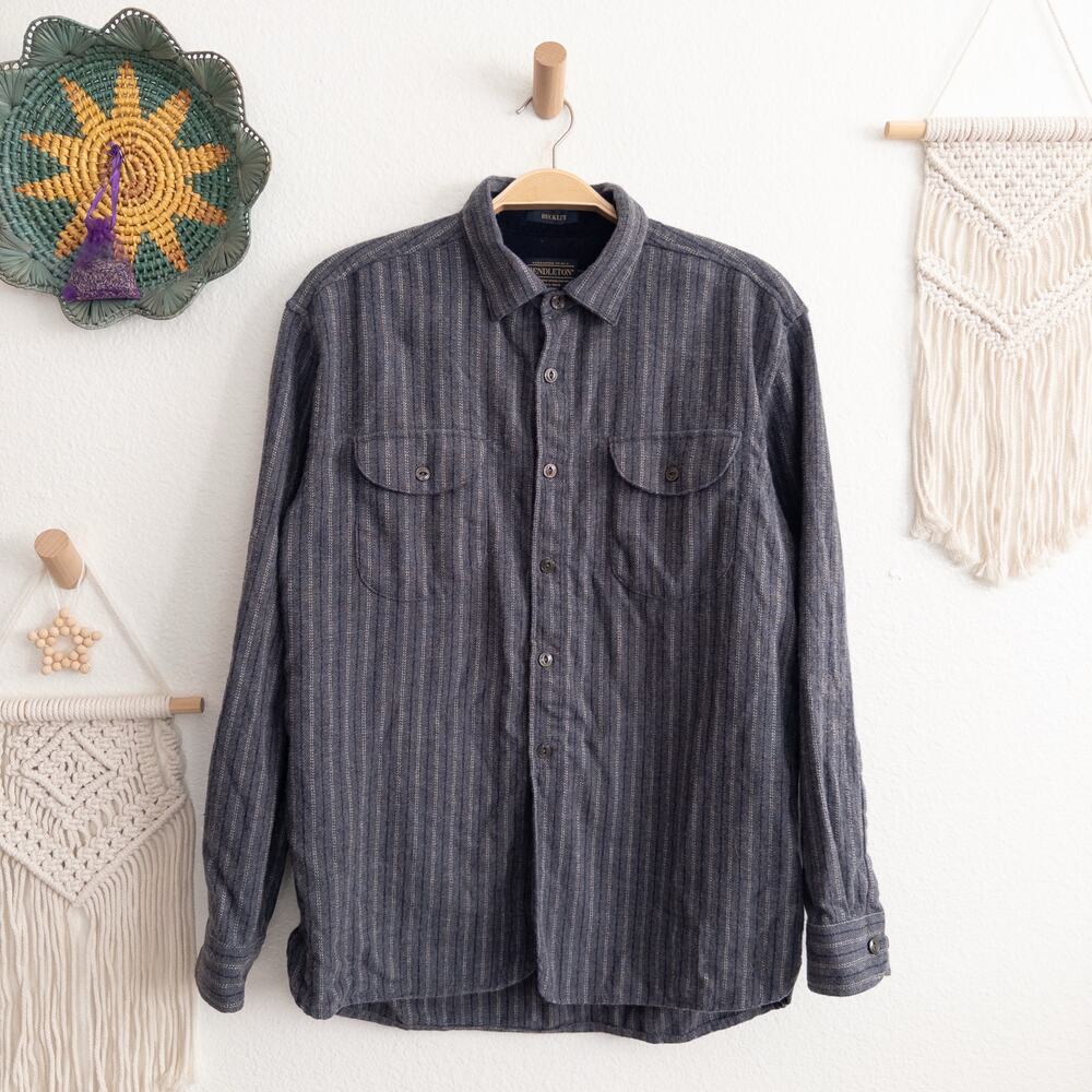 Pendleton Buckley Blue Wool Casual Button Down Shirt Size Large